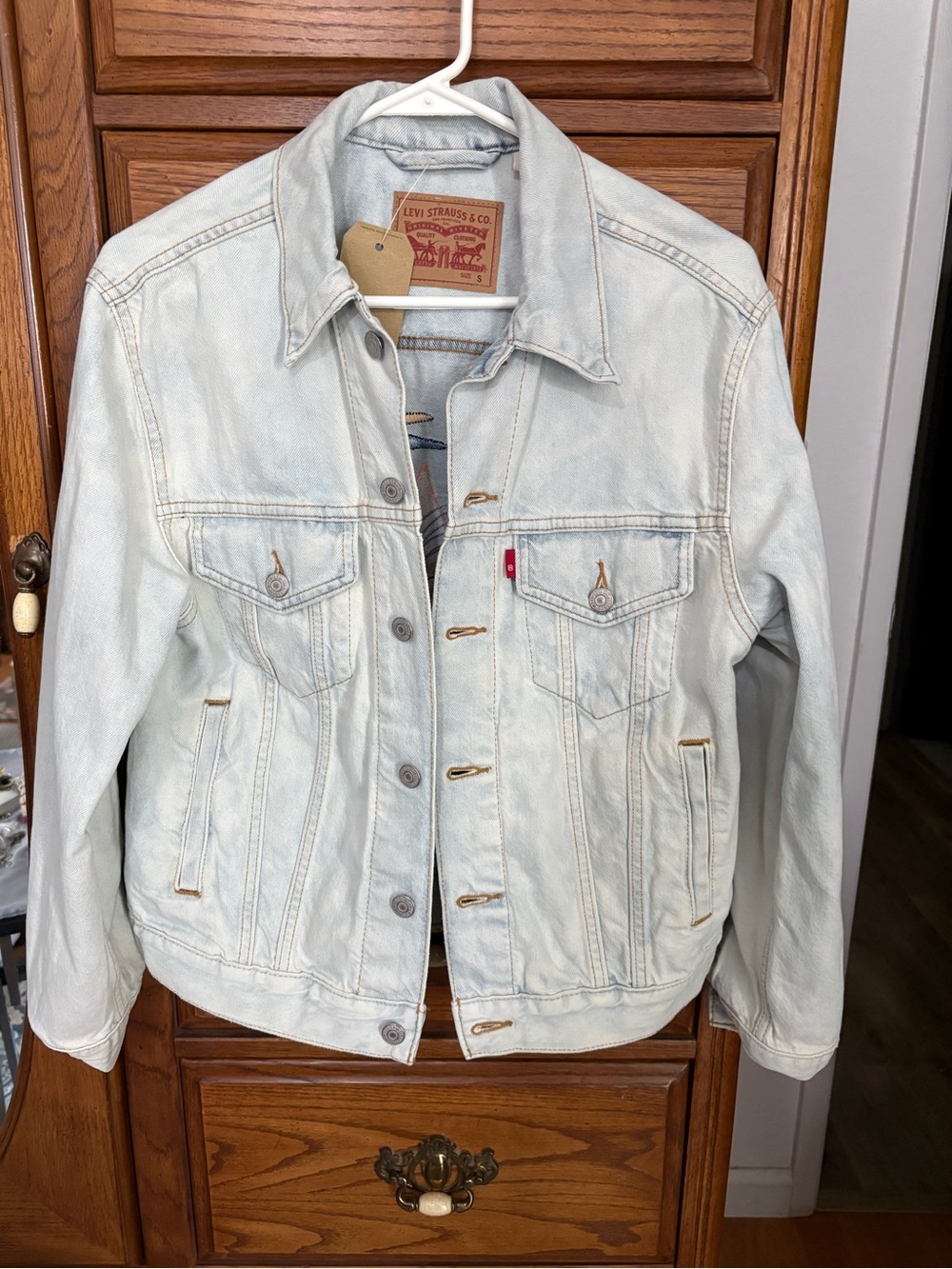 Levi's Women’s Light Wash Embroidered Floral Denim Ex-boyfriend Trucker Jacket